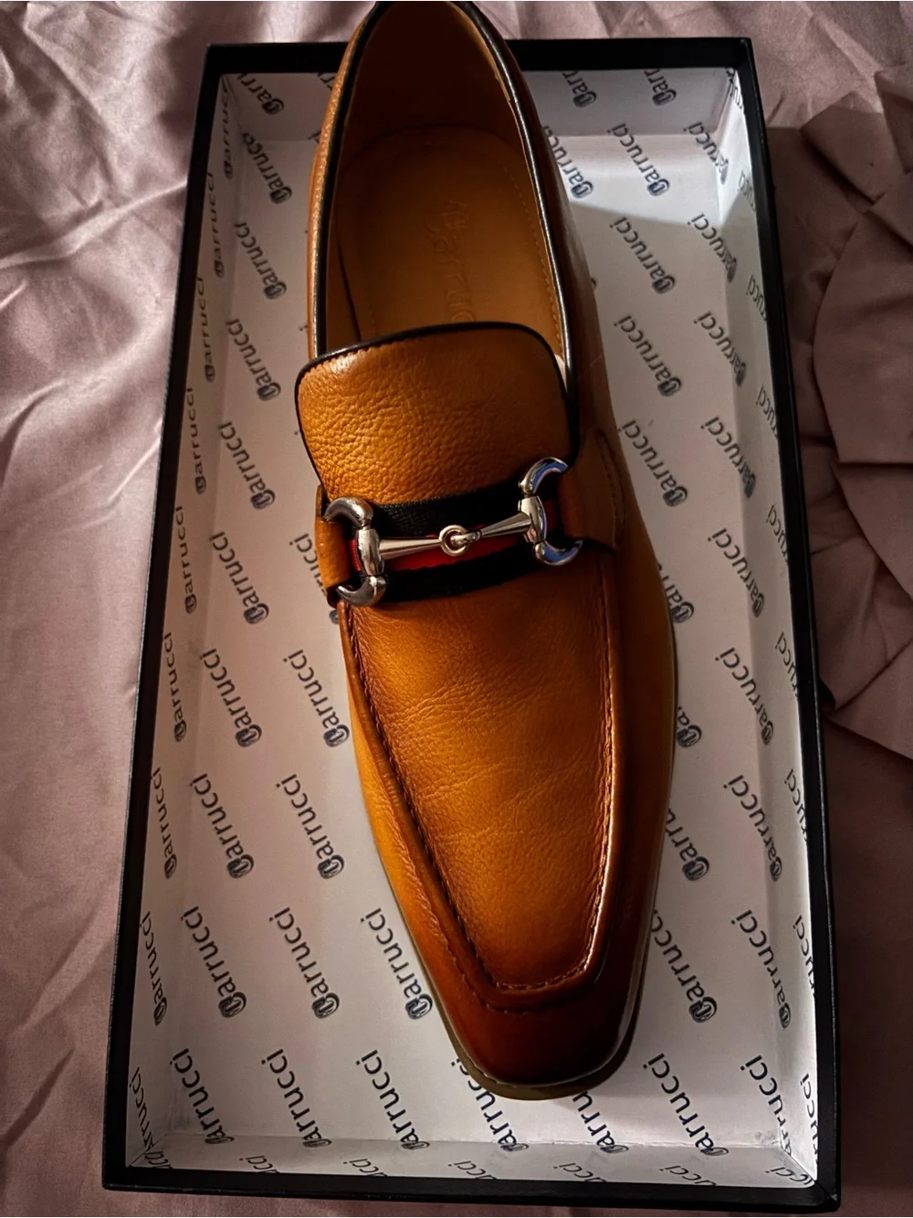 Men's Tan Leather Bit Loafers with Webbing Accent